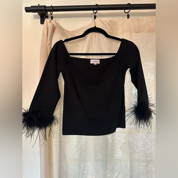 Off Shoulder Feather Top- - Picture 4 of 8